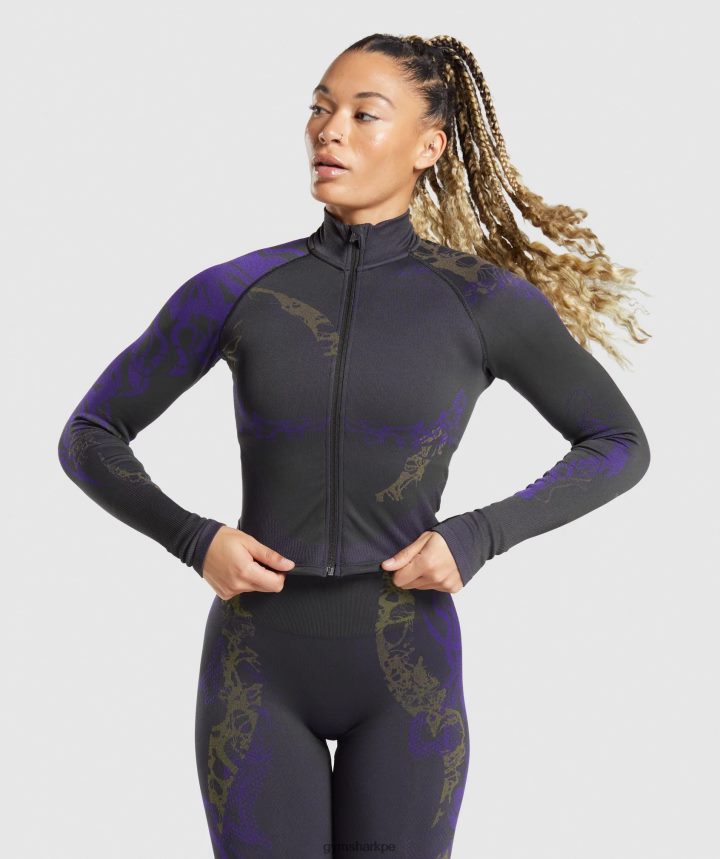 Gymsharkchaqueta wtflex con cremallera mujer negro/morado neptuno/verde reactivo PFTJ2N362 ropa