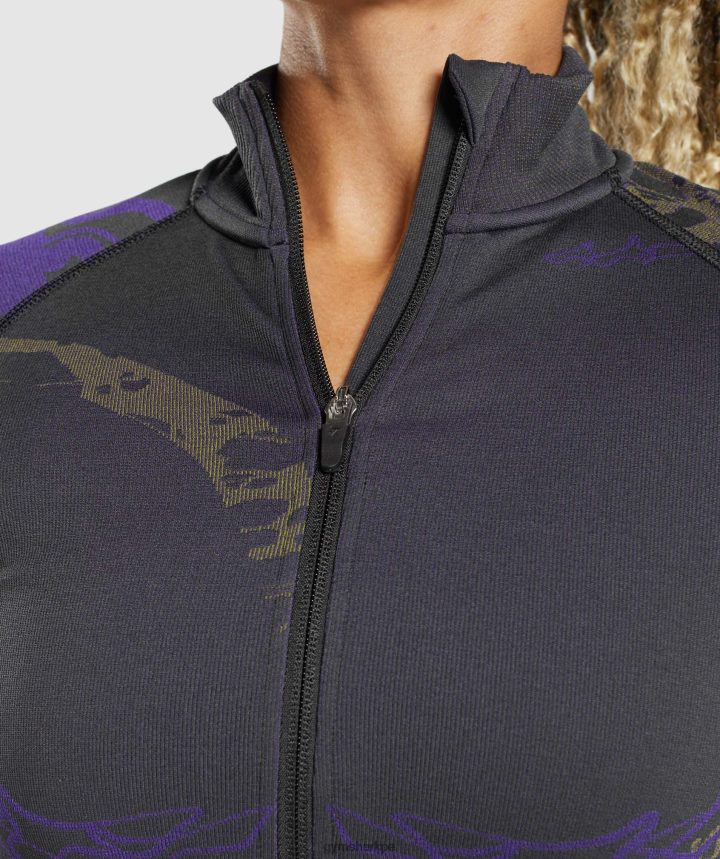 Gymsharkchaqueta wtflex con cremallera mujer negro/morado neptuno/verde reactivo PFTJ2N362 ropa