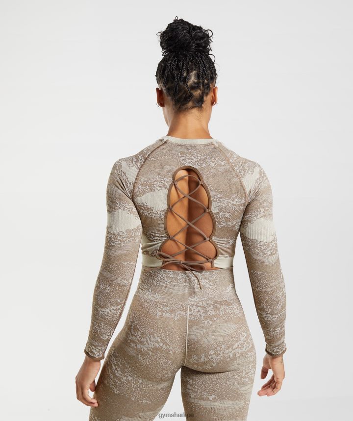 GymsharkAdapt top de camuflaje sin costuras con cordones en la espalda mujer gris guijarro/marrón alma PFTJ2N458 ropa