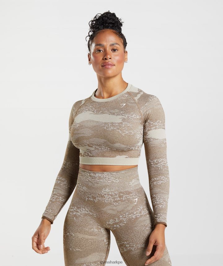GymsharkAdapt top de camuflaje sin costuras con cordones en la espalda mujer gris guijarro/marrón alma PFTJ2N458 ropa