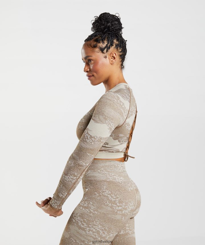 GymsharkAdapt top de camuflaje sin costuras con cordones en la espalda mujer gris guijarro/marrón alma PFTJ2N458 ropa