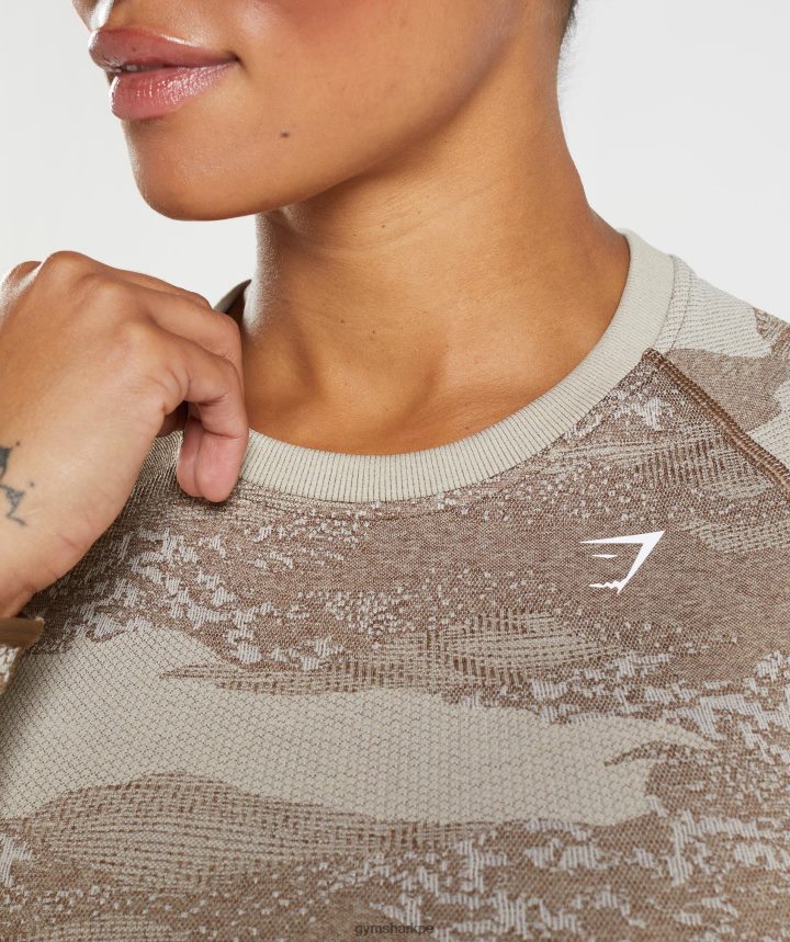 GymsharkAdapt top de camuflaje sin costuras con cordones en la espalda mujer gris guijarro/marrón alma PFTJ2N458 ropa