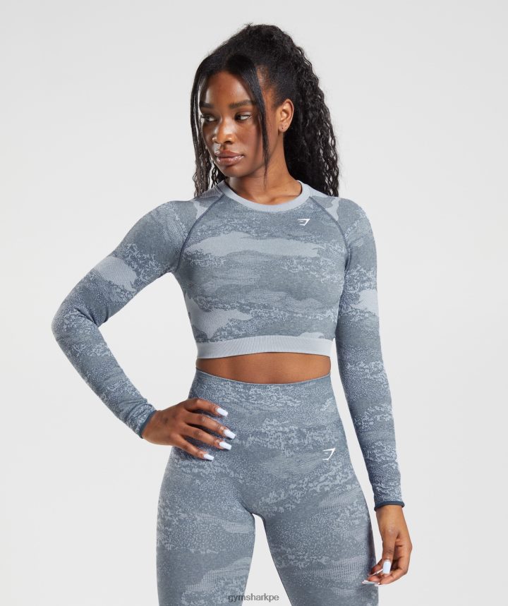 GymsharkAdapt top de camuflaje sin costuras con cordones en la espalda mujer lava | gris piedra de río/azul noche PFTJ2N457 ropa