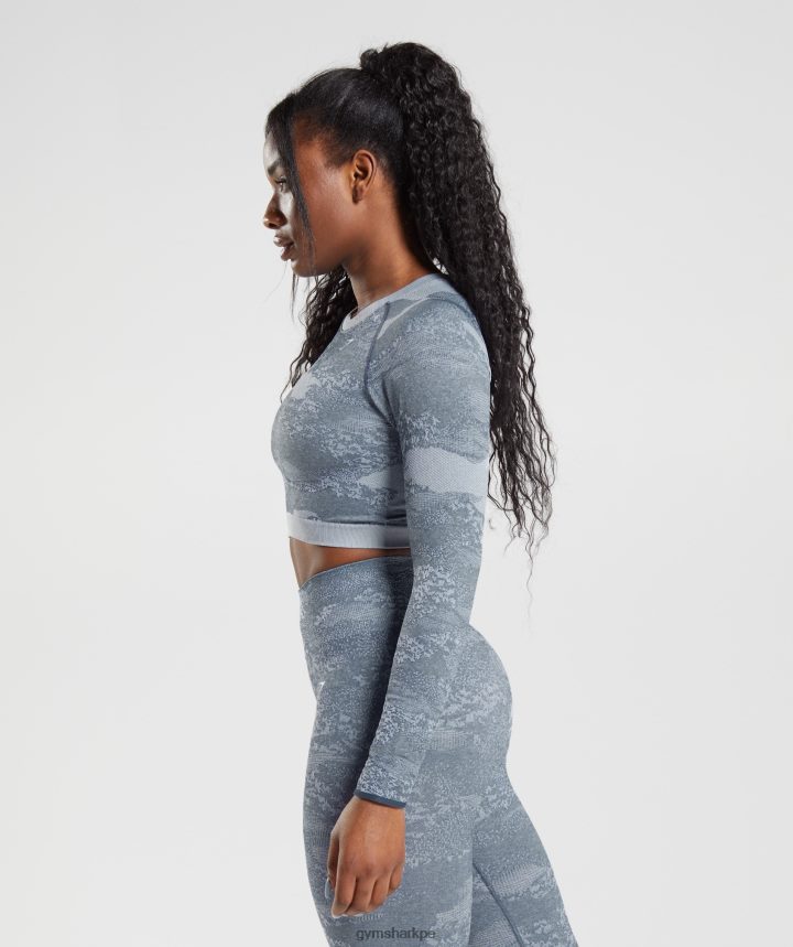 GymsharkAdapt top de camuflaje sin costuras con cordones en la espalda mujer lava | gris piedra de río/azul noche PFTJ2N457 ropa