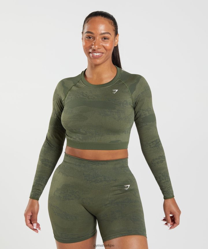GymsharkAdapt top de camuflaje sin costuras con cordones en la espalda mujer musgo de oliva/corazón de oliva PFTJ2N452 ropa