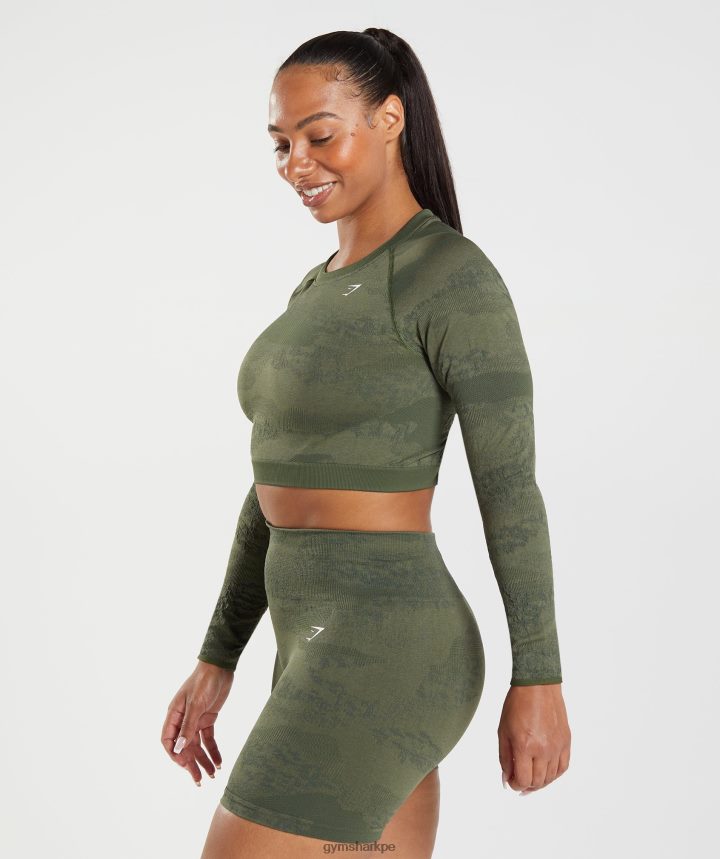 GymsharkAdapt top de camuflaje sin costuras con cordones en la espalda mujer musgo de oliva/corazón de oliva PFTJ2N452 ropa