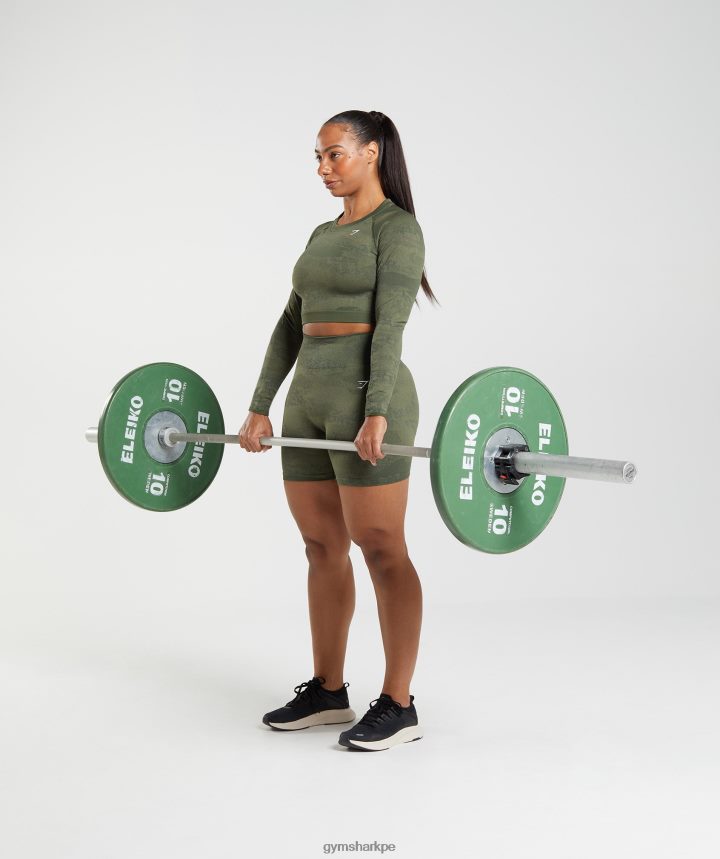 GymsharkAdapt top de camuflaje sin costuras con cordones en la espalda mujer musgo de oliva/corazón de oliva PFTJ2N452 ropa