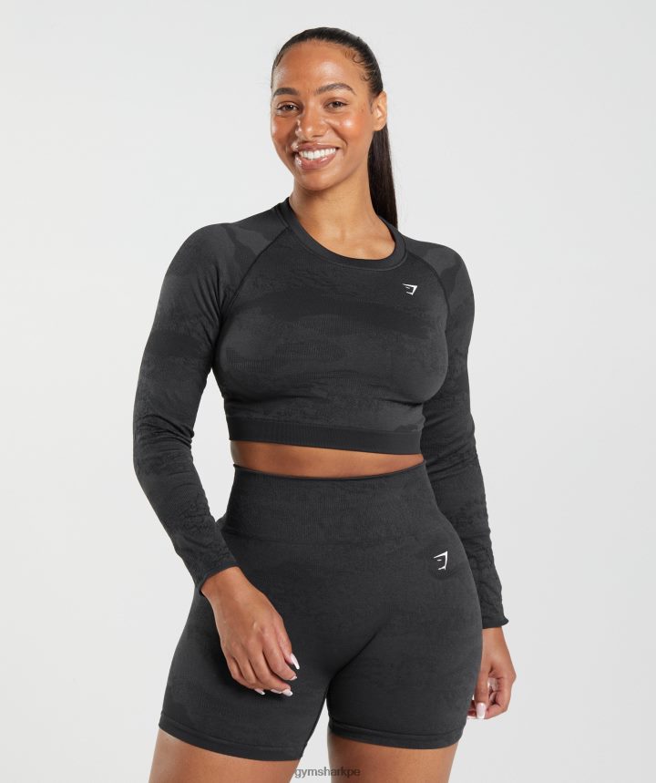 GymsharkAdapt top de camuflaje sin costuras con cordones en la espalda mujer negro/gris ónix PFTJ2N451 ropa