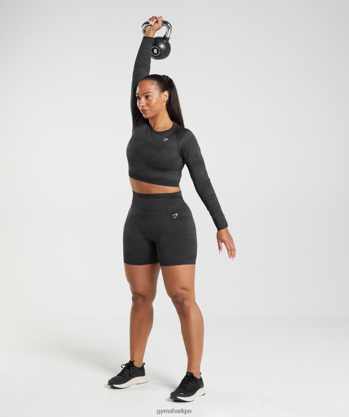 GymsharkAdapt top de camuflaje sin costuras con cordones en la espalda mujer negro/gris ónix PFTJ2N451 ropa