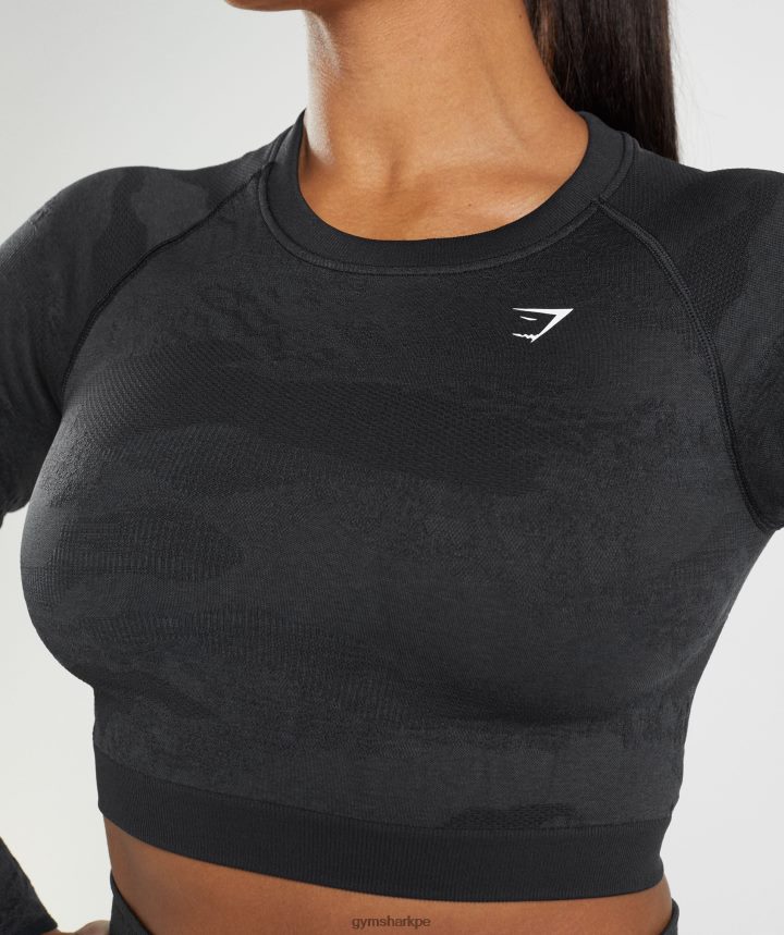 GymsharkAdapt top de camuflaje sin costuras con cordones en la espalda mujer negro/gris ónix PFTJ2N451 ropa