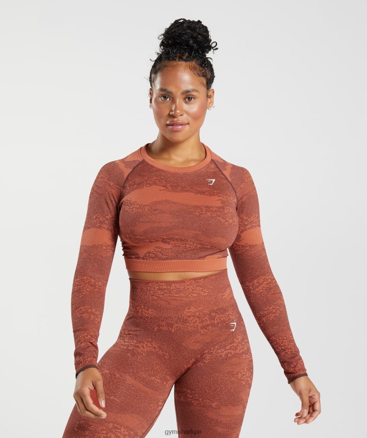 GymsharkAdapt top de camuflaje sin costuras con cordones en la espalda mujer rojo tormenta/marrón cereza PFTJ2N449 ropa
