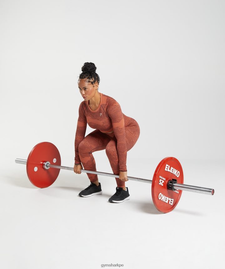 GymsharkAdapt top de camuflaje sin costuras con cordones en la espalda mujer rojo tormenta/marrón cereza PFTJ2N449 ropa