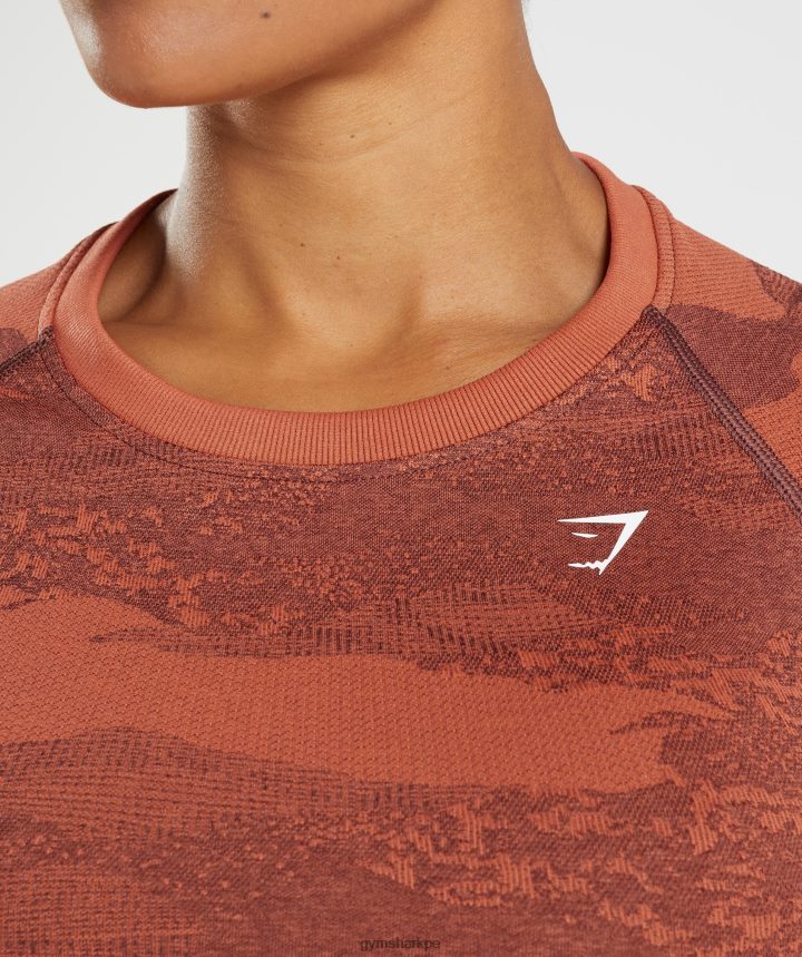 GymsharkAdapt top de camuflaje sin costuras con cordones en la espalda mujer rojo tormenta/marrón cereza PFTJ2N449 ropa