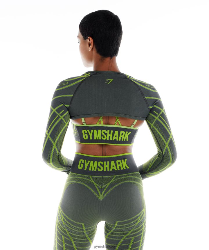 Gymsharkencogimiento de hombros de manga larga sin costuras lineal wtflex mujer gris carbón/verde fluo/gris claro PFTJ2N490 ropa