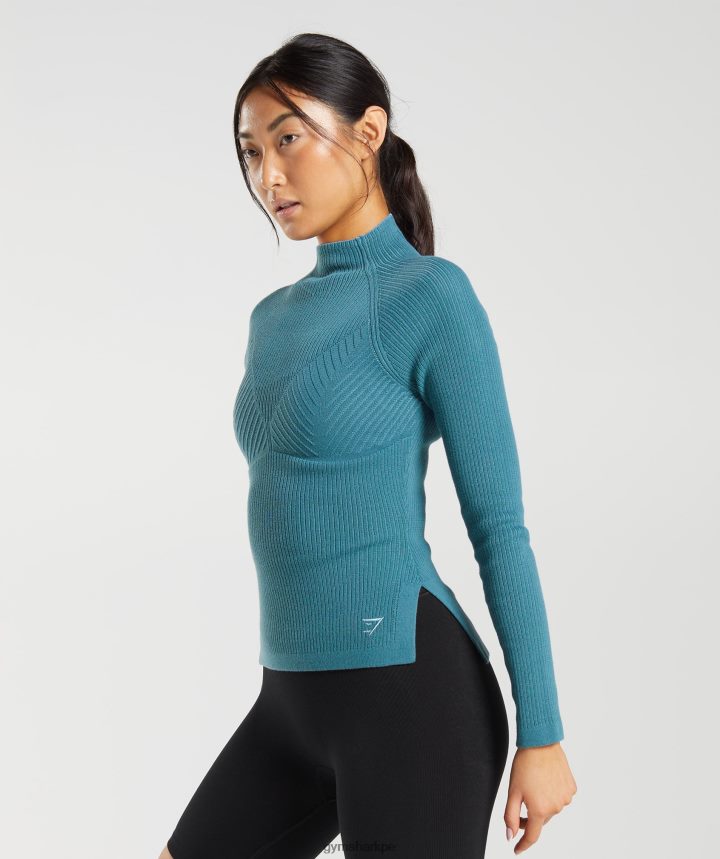 Gymsharkpausa jersey de punto de manga larga mujer azul carbonizado/azul manso PFTJ2N446 ropa