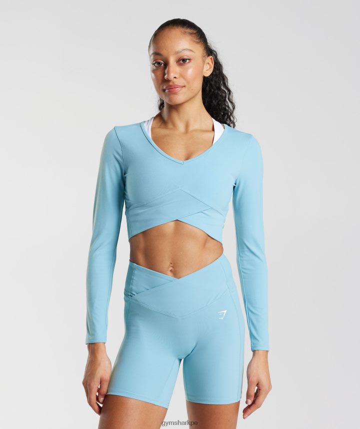 Gymsharktop corto cruzado de manga larga mujer iceberg azul PFTJ2N436 ropa