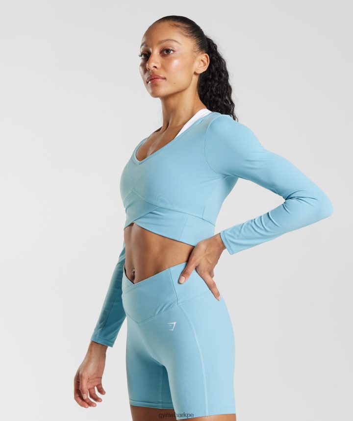 Gymsharktop corto cruzado de manga larga mujer iceberg azul PFTJ2N436 ropa