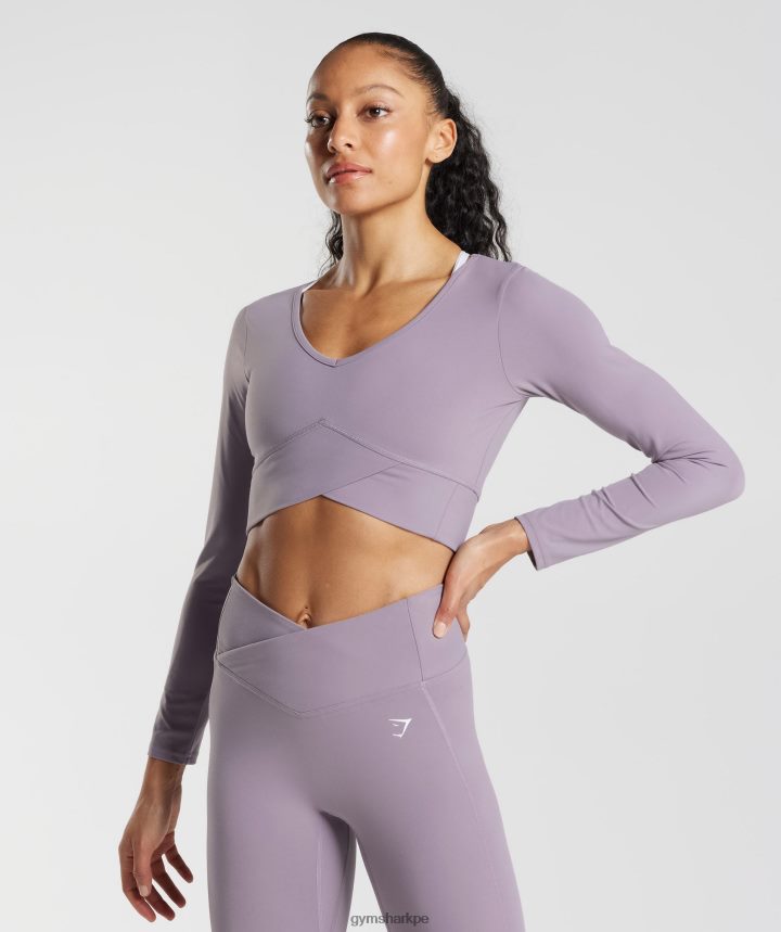 Gymsharktop corto cruzado de manga larga mujer lavanda pizarra PFTJ2N442 ropa