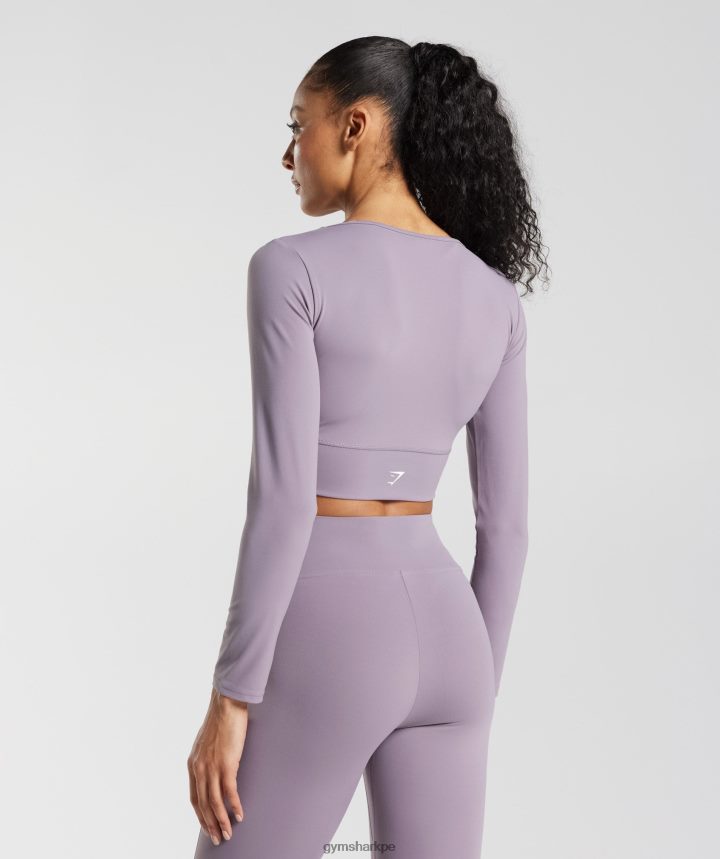 Gymsharktop corto cruzado de manga larga mujer lavanda pizarra PFTJ2N442 ropa