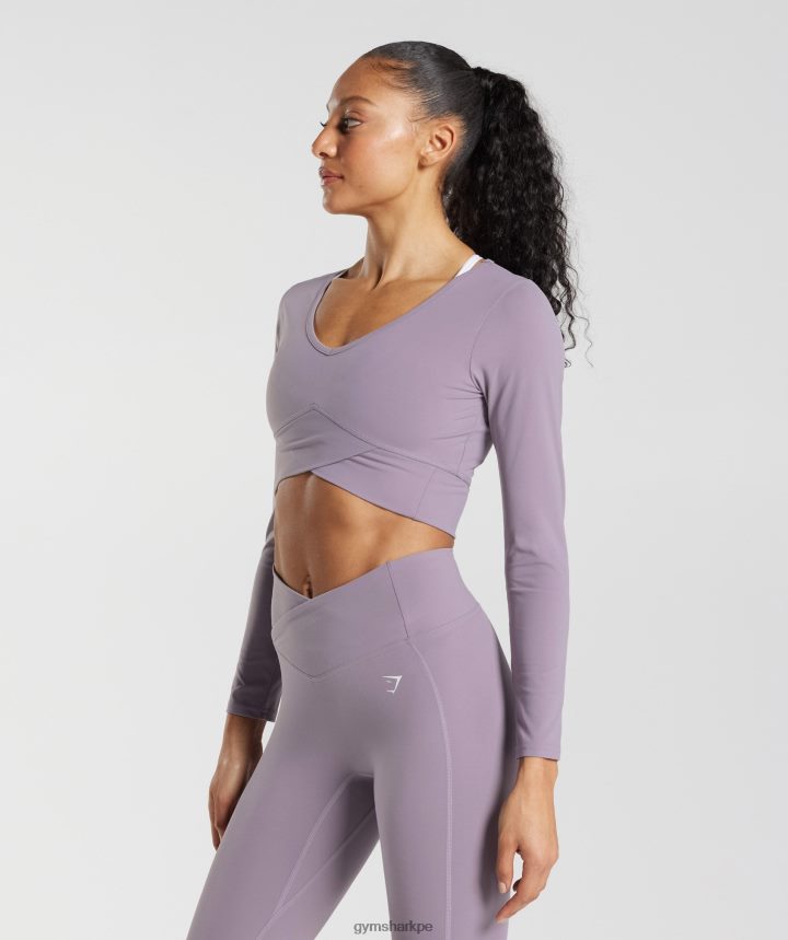 Gymsharktop corto cruzado de manga larga mujer lavanda pizarra PFTJ2N442 ropa