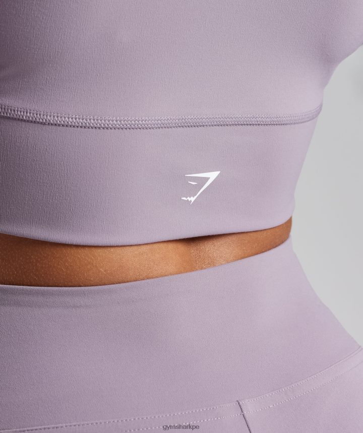 Gymsharktop corto cruzado de manga larga mujer lavanda pizarra PFTJ2N442 ropa