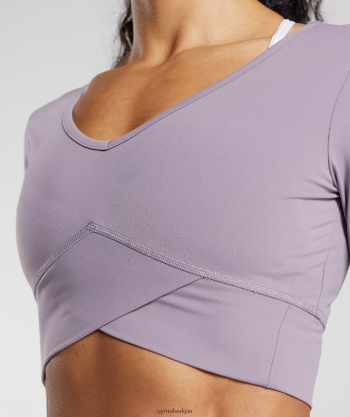 Gymsharktop corto cruzado de manga larga mujer lavanda pizarra PFTJ2N442 ropa