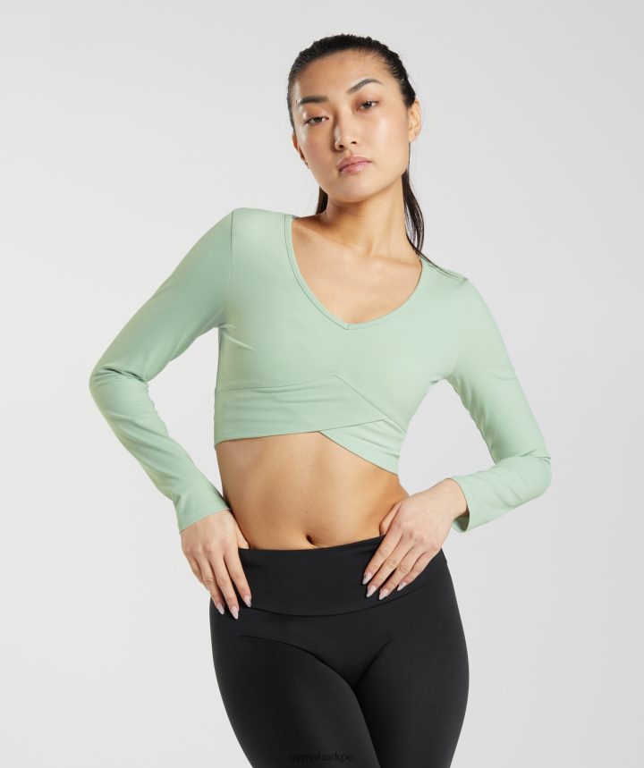 Gymsharktop corto cruzado de manga larga mujer niebla verde PFTJ2N454 ropa