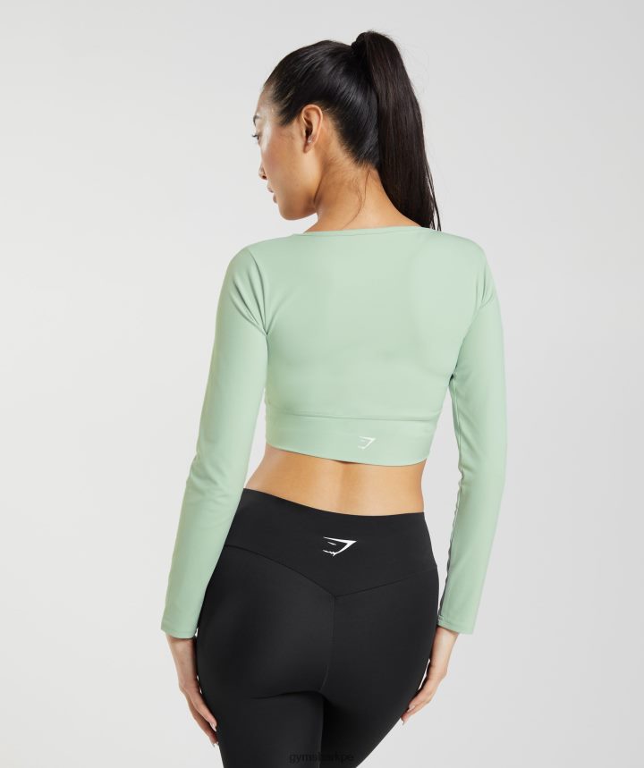 Gymsharktop corto cruzado de manga larga mujer niebla verde PFTJ2N454 ropa