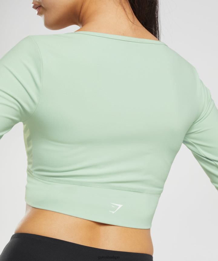 Gymsharktop corto cruzado de manga larga mujer niebla verde PFTJ2N454 ropa
