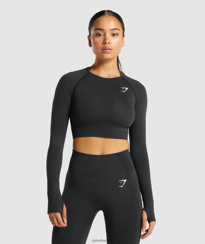Gymsharktop corto de manga larga sin costuras 2.0 vital mujer marga negra PFTJ2N467 ropa