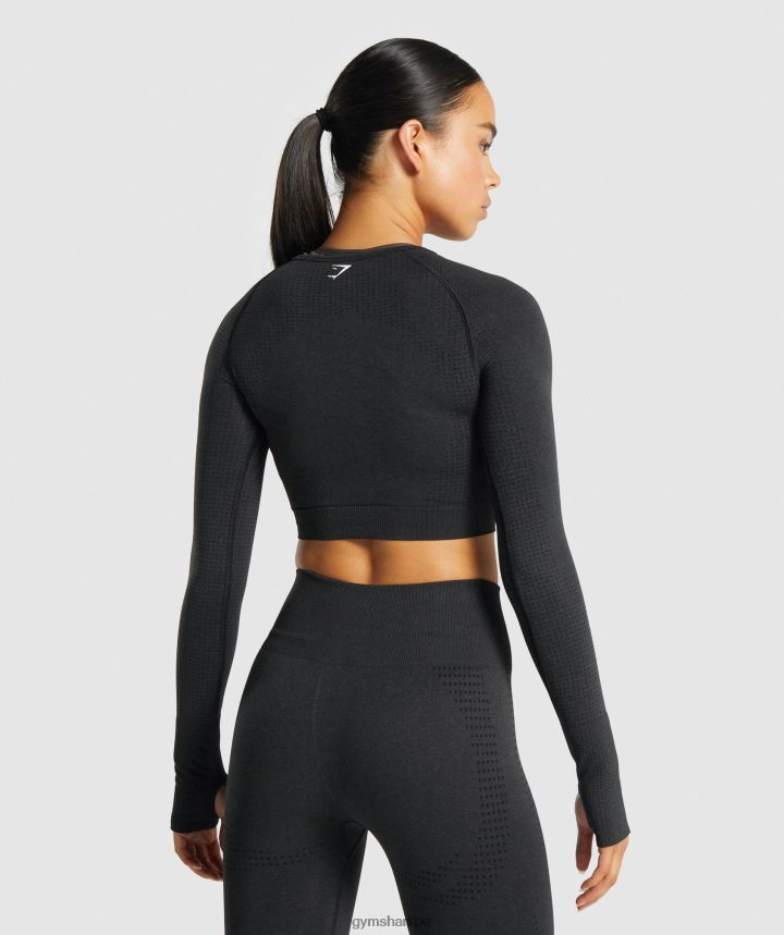 Gymsharktop corto de manga larga sin costuras 2.0 vital mujer marga negra PFTJ2N467 ropa