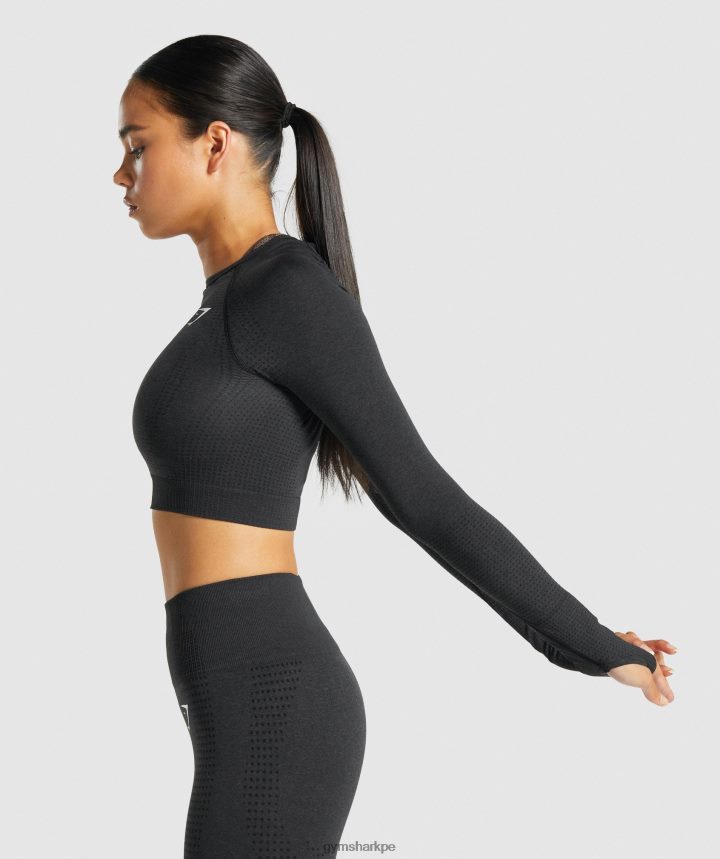 Gymsharktop corto de manga larga sin costuras 2.0 vital mujer marga negra PFTJ2N467 ropa