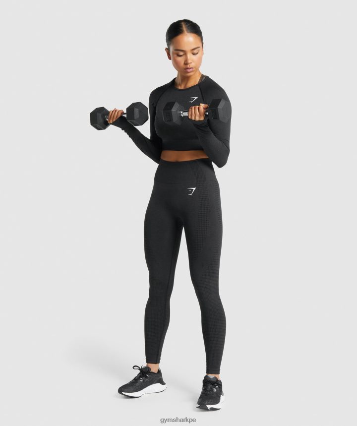 Gymsharktop corto de manga larga sin costuras 2.0 vital mujer marga negra PFTJ2N467 ropa