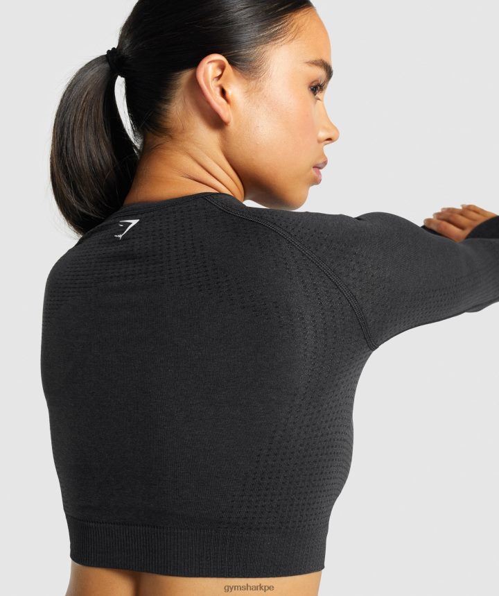 Gymsharktop corto de manga larga sin costuras 2.0 vital mujer marga negra PFTJ2N467 ropa