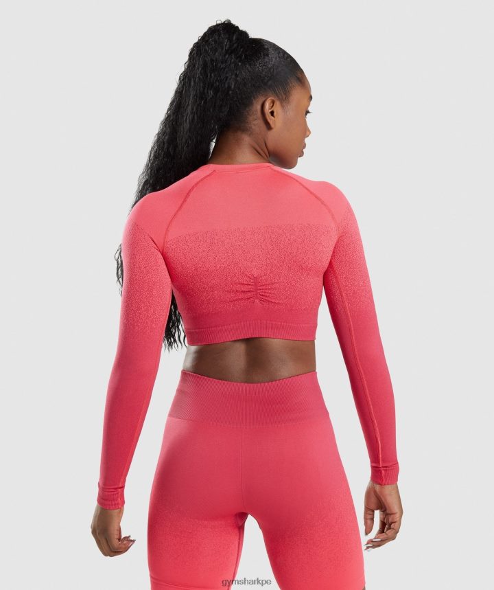 Gymsharktop corto de manga larga sin costuras adapt ombre mujer rosado rojo PFTJ2N488 ropa