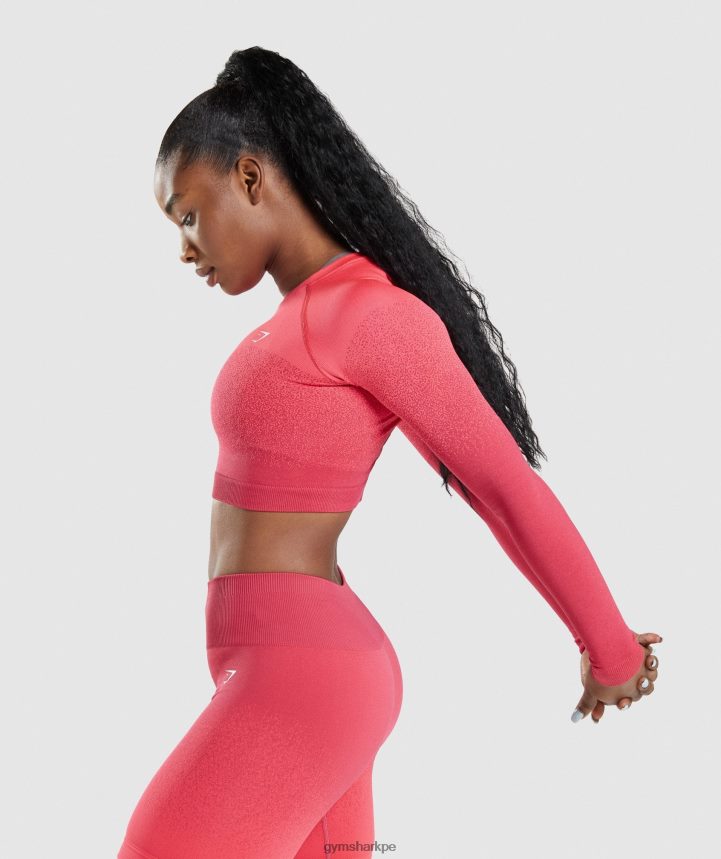 Gymsharktop corto de manga larga sin costuras adapt ombre mujer rosado rojo PFTJ2N488 ropa