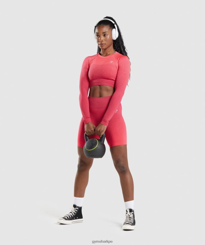 Gymsharktop corto de manga larga sin costuras adapt ombre mujer rosado rojo PFTJ2N488 ropa