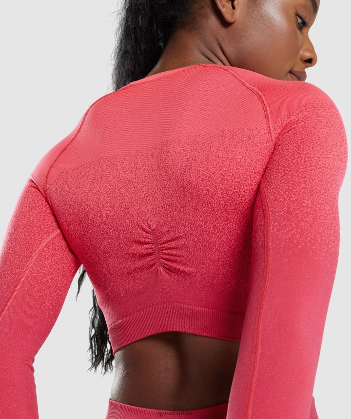Gymsharktop corto de manga larga sin costuras adapt ombre mujer rosado rojo PFTJ2N488 ropa