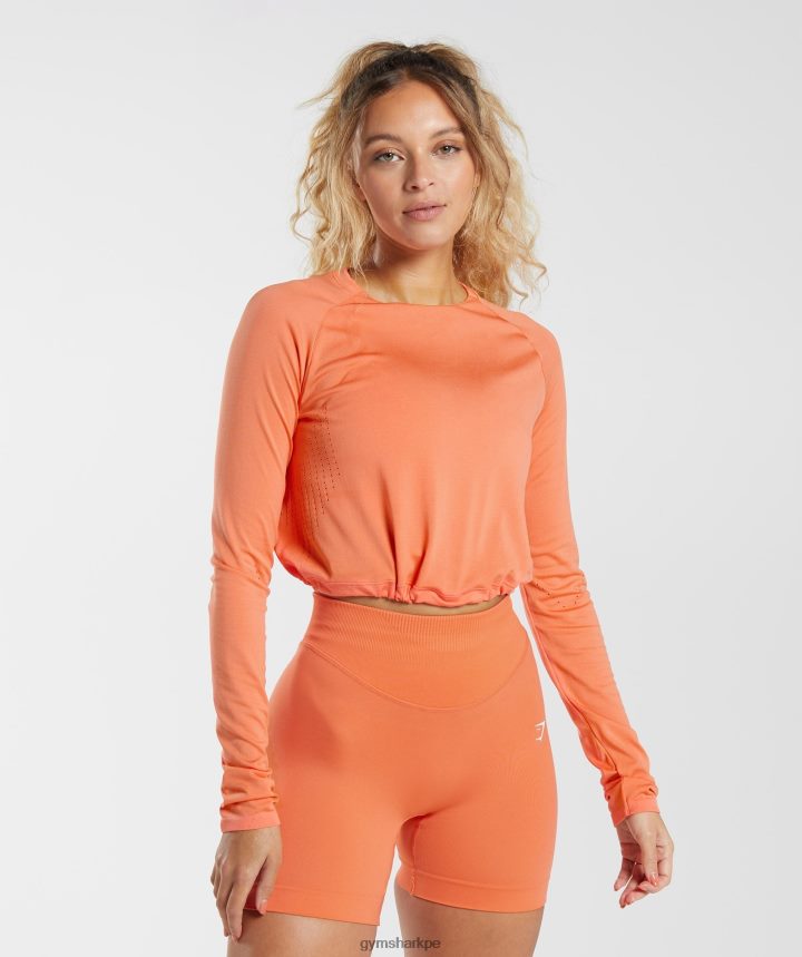 Gymsharktop corto de manga larga sin costuras mujer naranja aeroespacial PFTJ2N456 ropa
