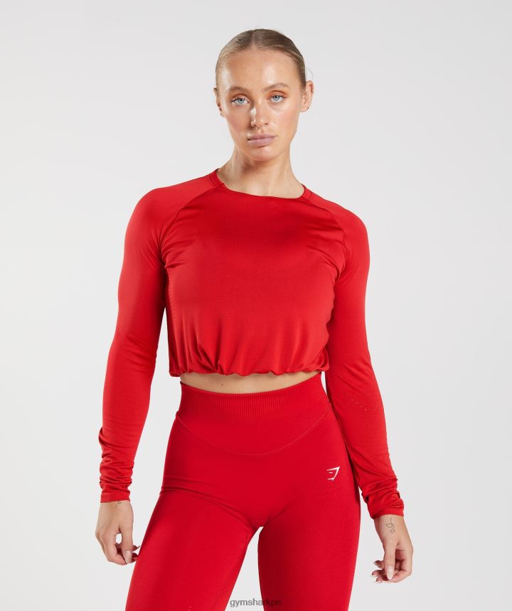 Gymsharktop corto de manga larga sin costuras mujer salsa roja PFTJ2N439 ropa