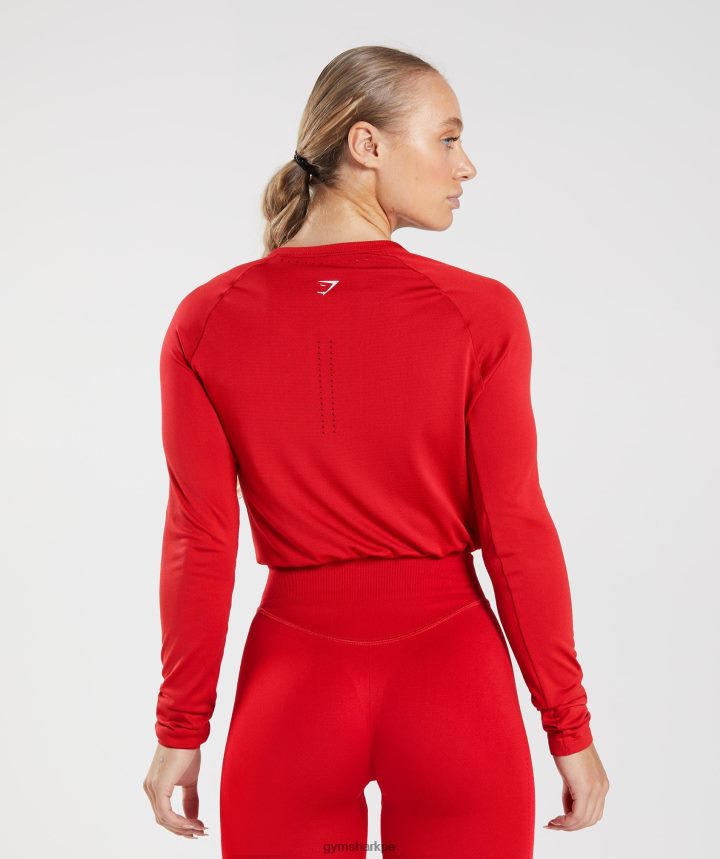 Gymsharktop corto de manga larga sin costuras mujer salsa roja PFTJ2N439 ropa