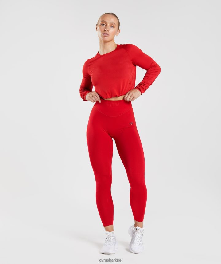 Gymsharktop corto de manga larga sin costuras mujer salsa roja PFTJ2N439 ropa