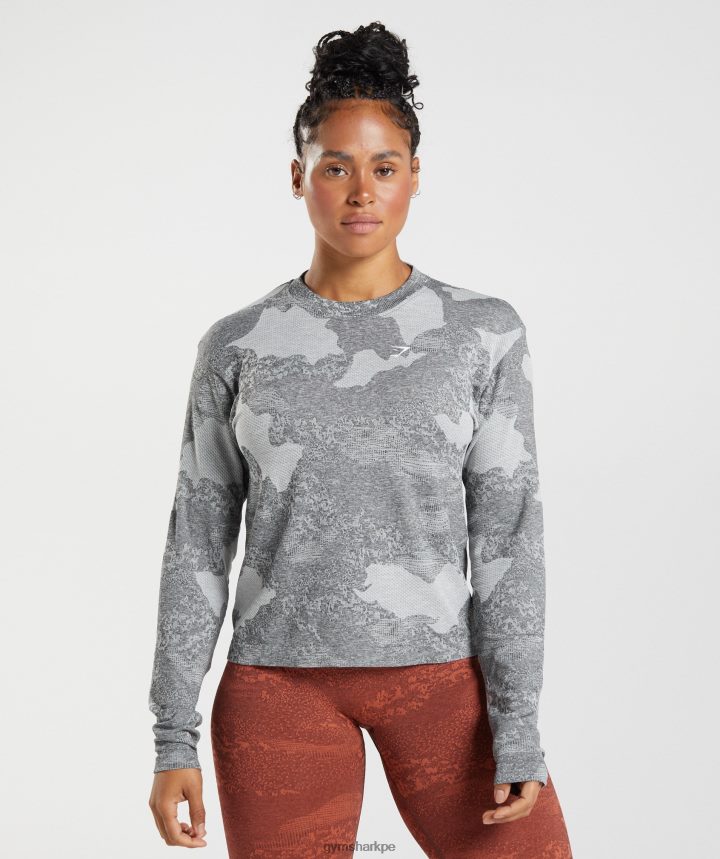 Gymsharktop de manga larga sin costuras Adapt Camo mujer gris claro/negro PFTJ2N465 ropa