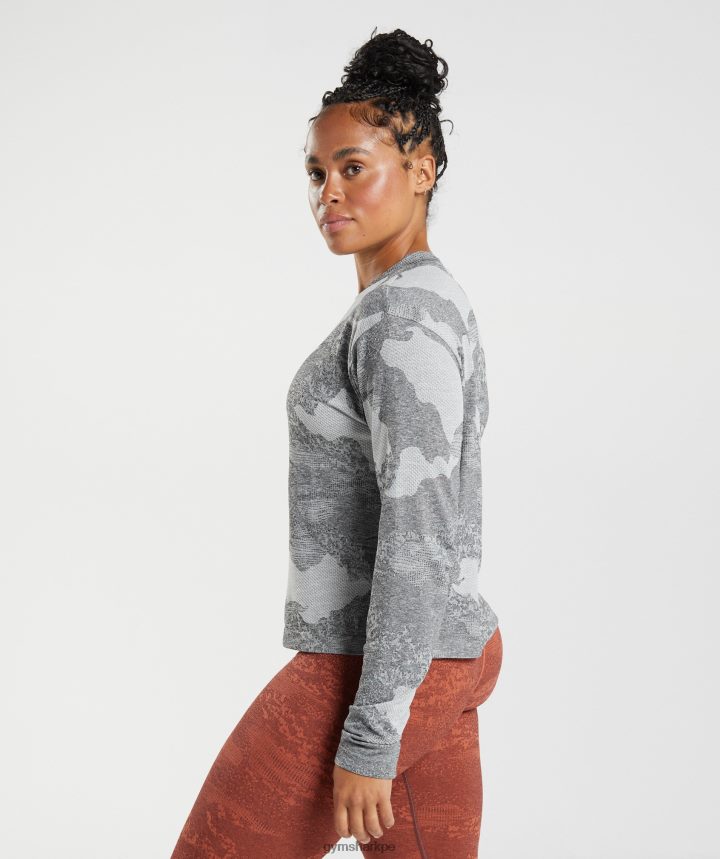 Gymsharktop de manga larga sin costuras Adapt Camo mujer gris claro/negro PFTJ2N465 ropa