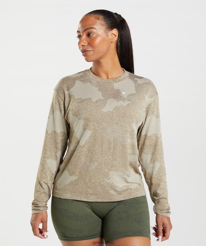 Gymsharktop de manga larga sin costuras Adapt Camo mujer gris guijarro/marrón alma PFTJ2N477 ropa