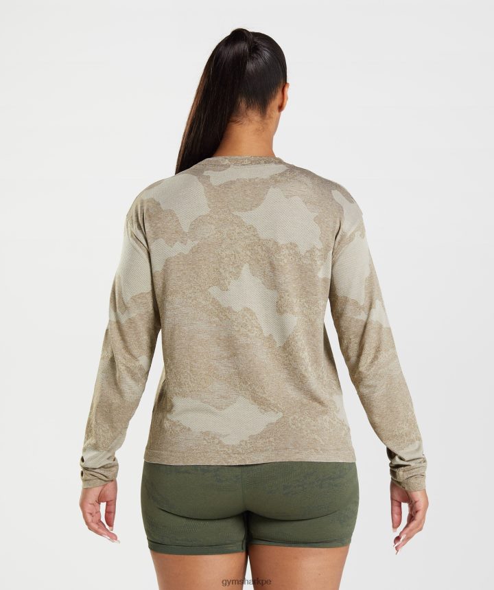 Gymsharktop de manga larga sin costuras Adapt Camo mujer gris guijarro/marrón alma PFTJ2N477 ropa