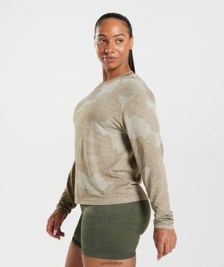 Gymsharktop de manga larga sin costuras Adapt Camo mujer gris guijarro/marrón alma PFTJ2N477 ropa