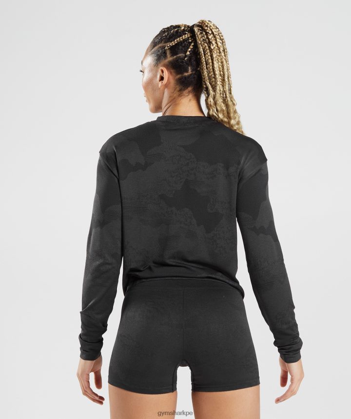 Gymsharktop de manga larga sin costuras Adapt Camo mujer lava | negro PFTJ2N478 ropa