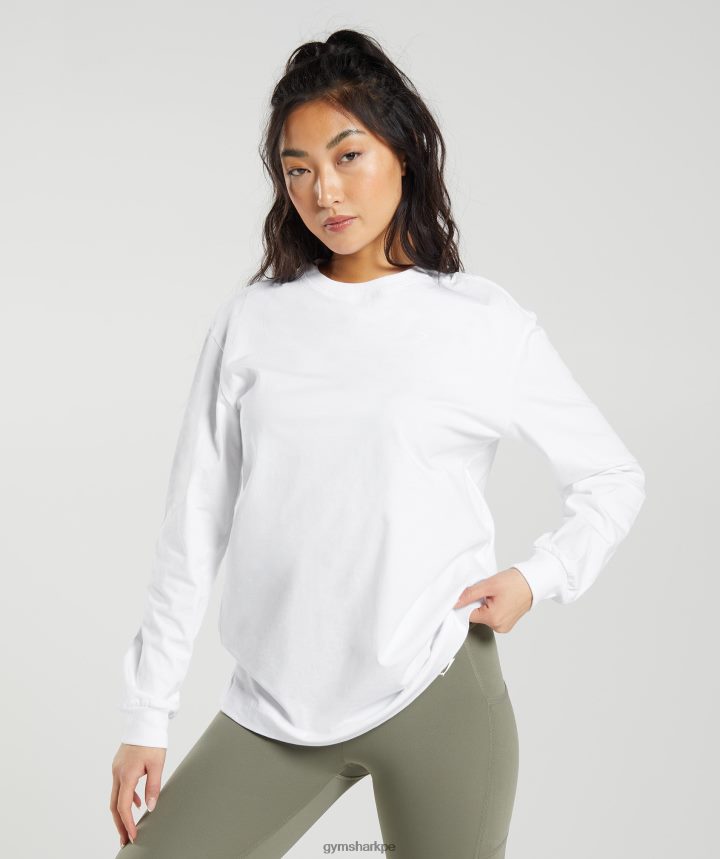 Gymsharktop oversize de manga larga de algodón mujer blanco PFTJ2N420 ropa