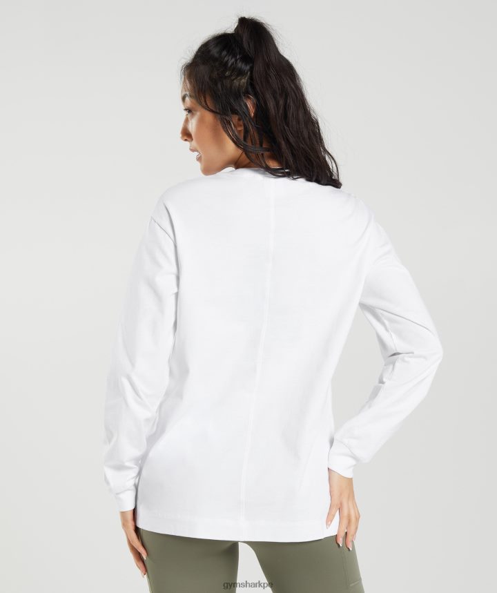 Gymsharktop oversize de manga larga de algodón mujer blanco PFTJ2N420 ropa